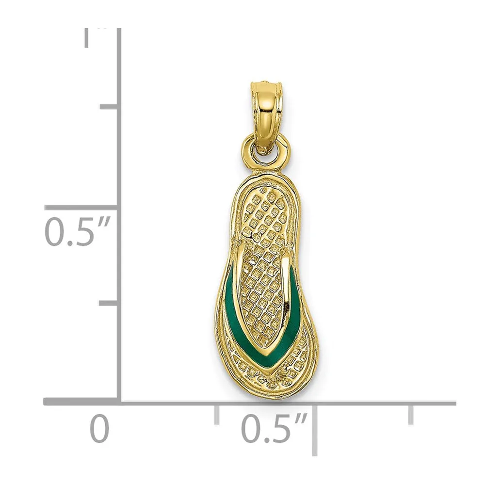 10K 3D W/ Green Enamel Single Flip-Flop Charm