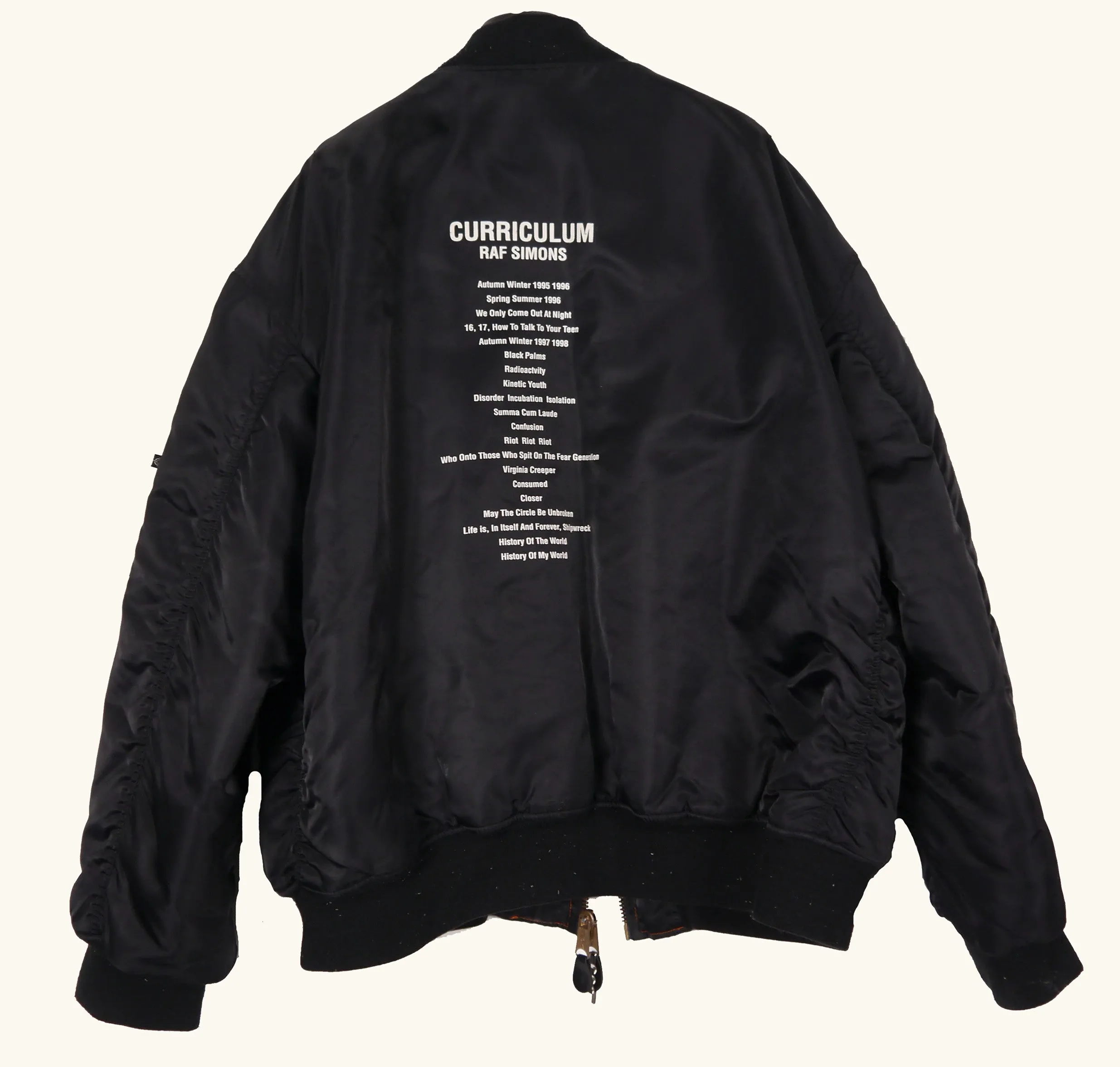 10th Anniversary CURRICULUM MA-1 Black Flight Bomber Jacket by Raf Simons