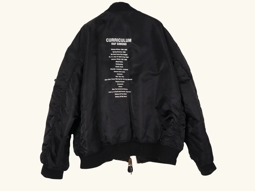 10th Anniversary CURRICULUM MA-1 Black Flight Bomber Jacket by Raf Simons