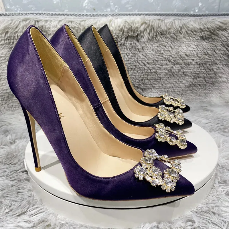 12cm Women's high heels Purple silk high heels  party shoes