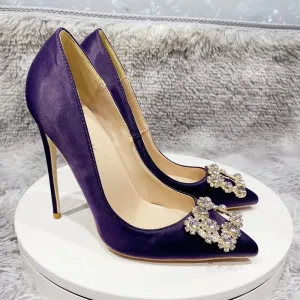 12cm Women's high heels Purple silk high heels  party shoes