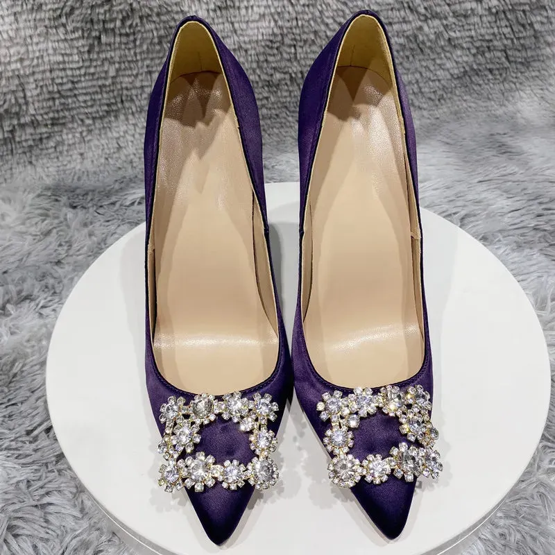 12cm Women's high heels Purple silk high heels  party shoes