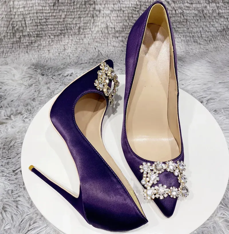 12cm Women's high heels Purple silk high heels  party shoes