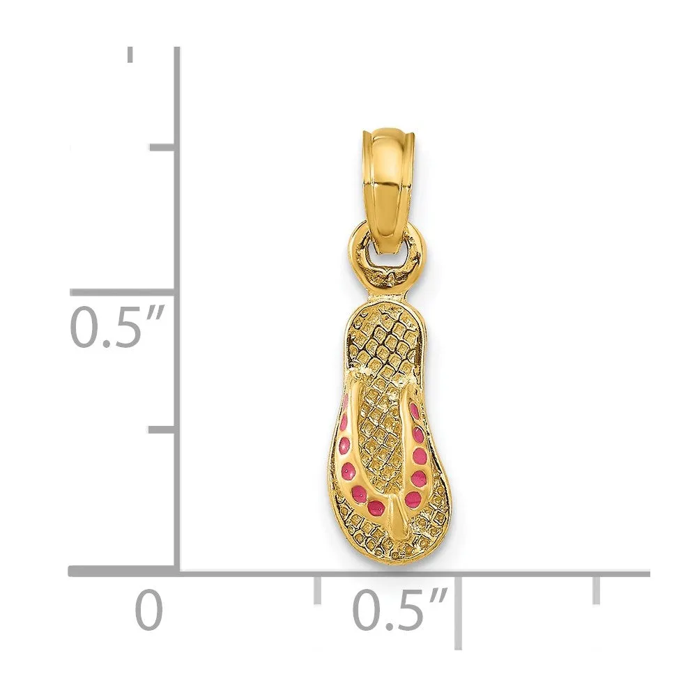 14k  3D W/ Pink Enamel Single Flip-Flop Charm