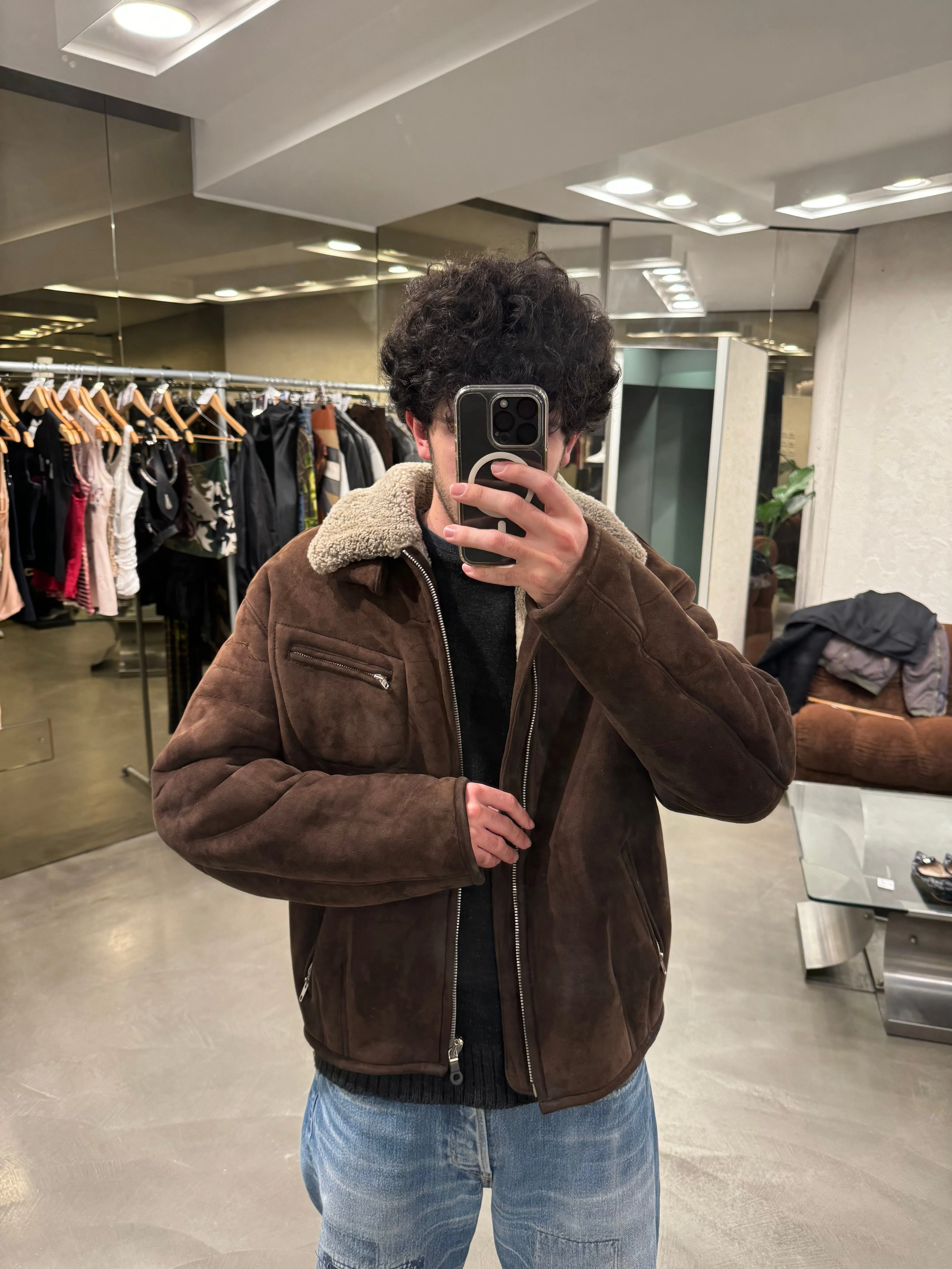 1990s Armani shearling leather bomber jacket