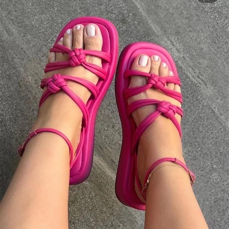 2023 New Summer Flat Sandals Women Lace Up Open Toe Shoes Trend Luxury Brand Ladies Shoes Beach Casual Slippers Mujer Zapatos
