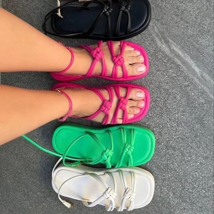 2023 New Summer Flat Sandals Women Lace Up Open Toe Shoes Trend Luxury Brand Ladies Shoes Beach Casual Slippers Mujer Zapatos
