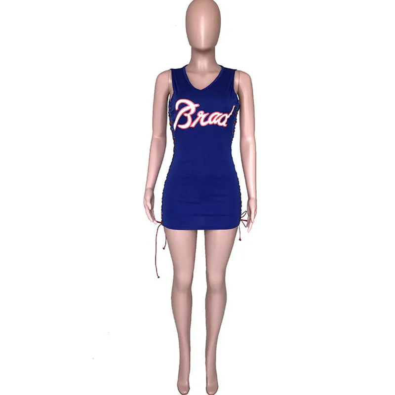 30 Pieces) Hollow Letter Print Sleeveless Mini Bodycon Dress