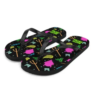 90s Devil Pattern Black Flip-Flops / All Over Print Unisex