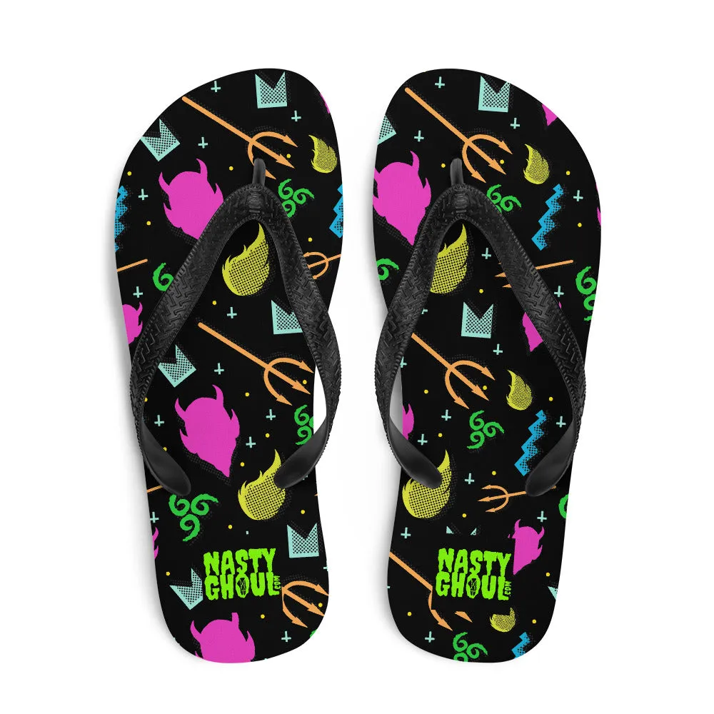 90s Devil Pattern Black Flip-Flops / All Over Print Unisex