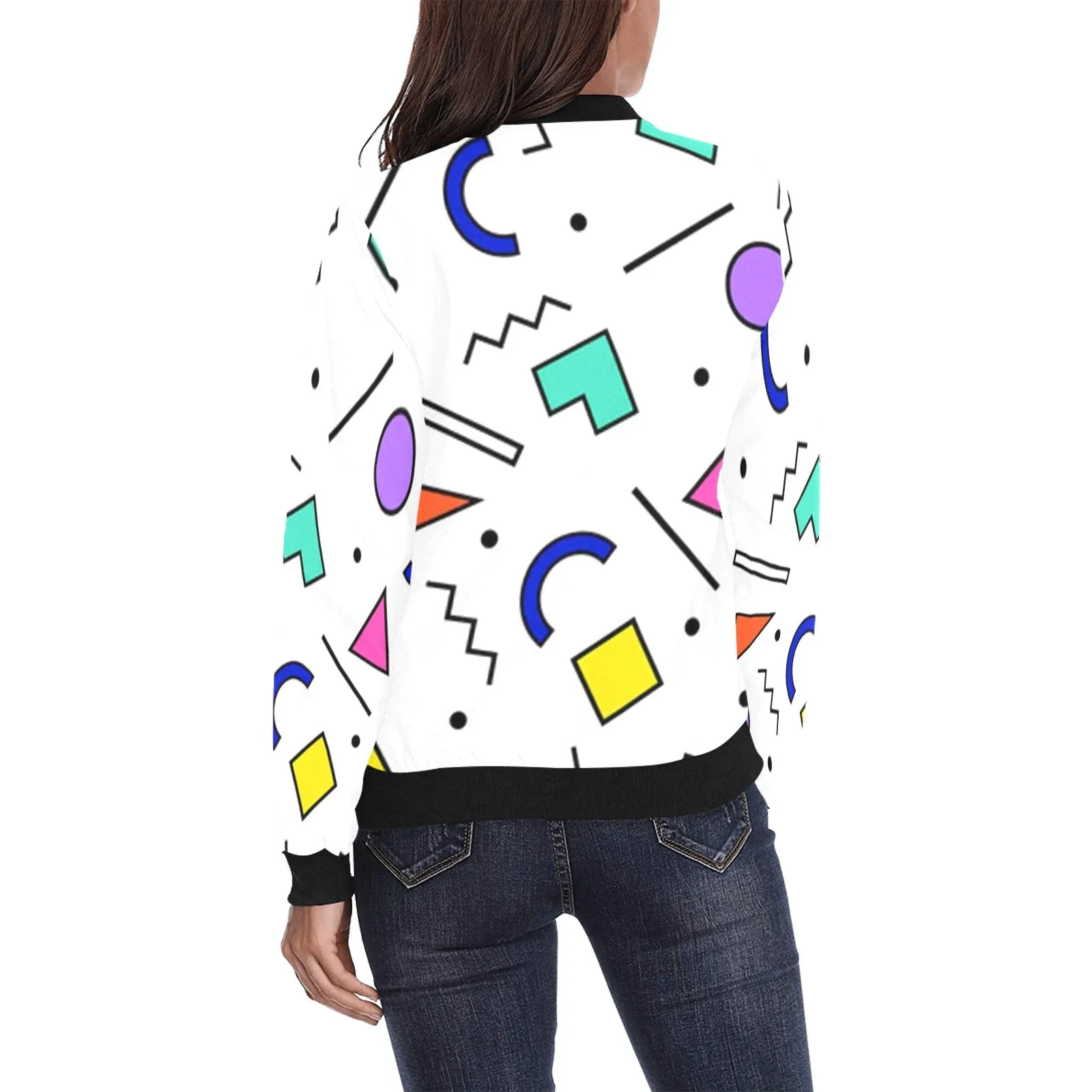 90s White Design Pattern Women's All Over Print Bomber Jacket