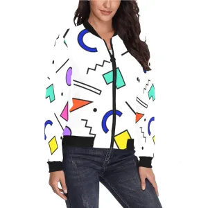 90s White Design Pattern Women's All Over Print Bomber Jacket
