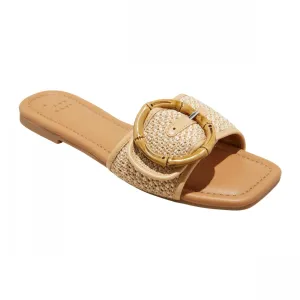 A New Day Bennie Buckle Slide Sandals with Memory Foam Insole Beige Brown 11M