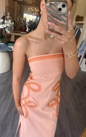 AC Peach Strapless Midi with Swirl Details