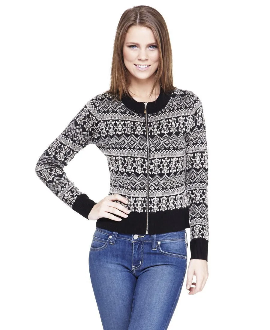 Acyrlic Shiny Short Jacket Native Aztec Black Silver