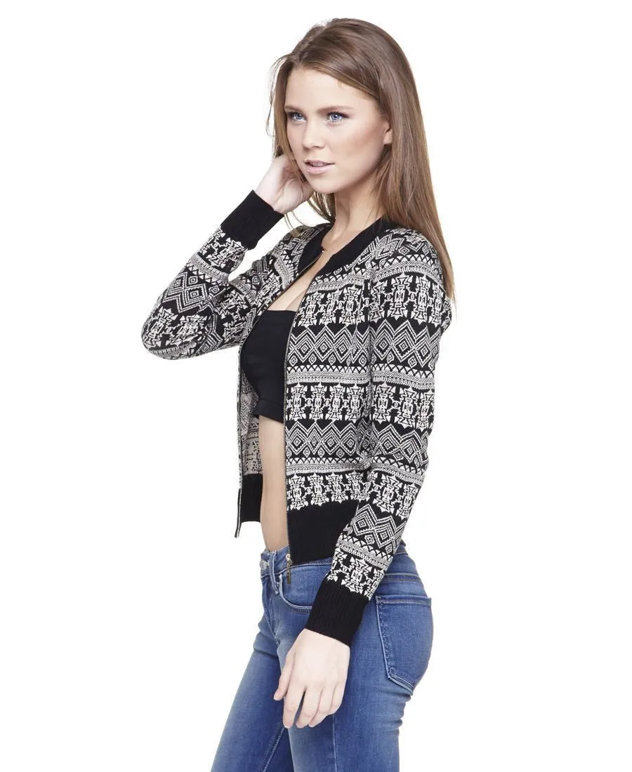 Acyrlic Shiny Short Jacket Native Aztec Black Silver