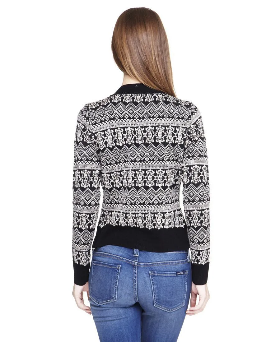 Acyrlic Shiny Short Jacket Native Aztec Black Silver
