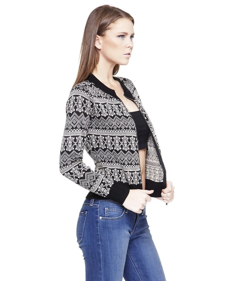 Acyrlic Shiny Short Jacket Native Aztec Black Silver