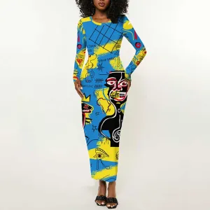 African Art Viva Underground Psychedelic Vintage Style Long Sleeve Bodycon Dress DT02