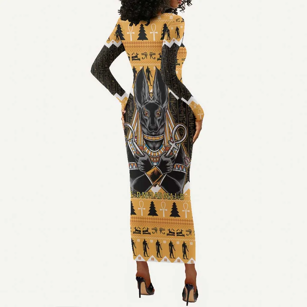 Afro Ancient Egyptian Long Sleeve Bodycon Dress Anubis - Merry Christmas LT15