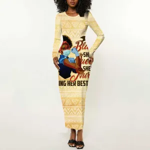 Afro Nurses Long Sleeve Bodycon Dress Black Queen African DT02