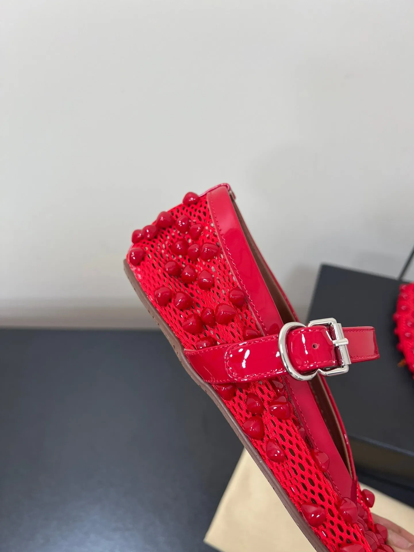 Alaila Ballet Flats With Studs On Fishnet In Red  975749
