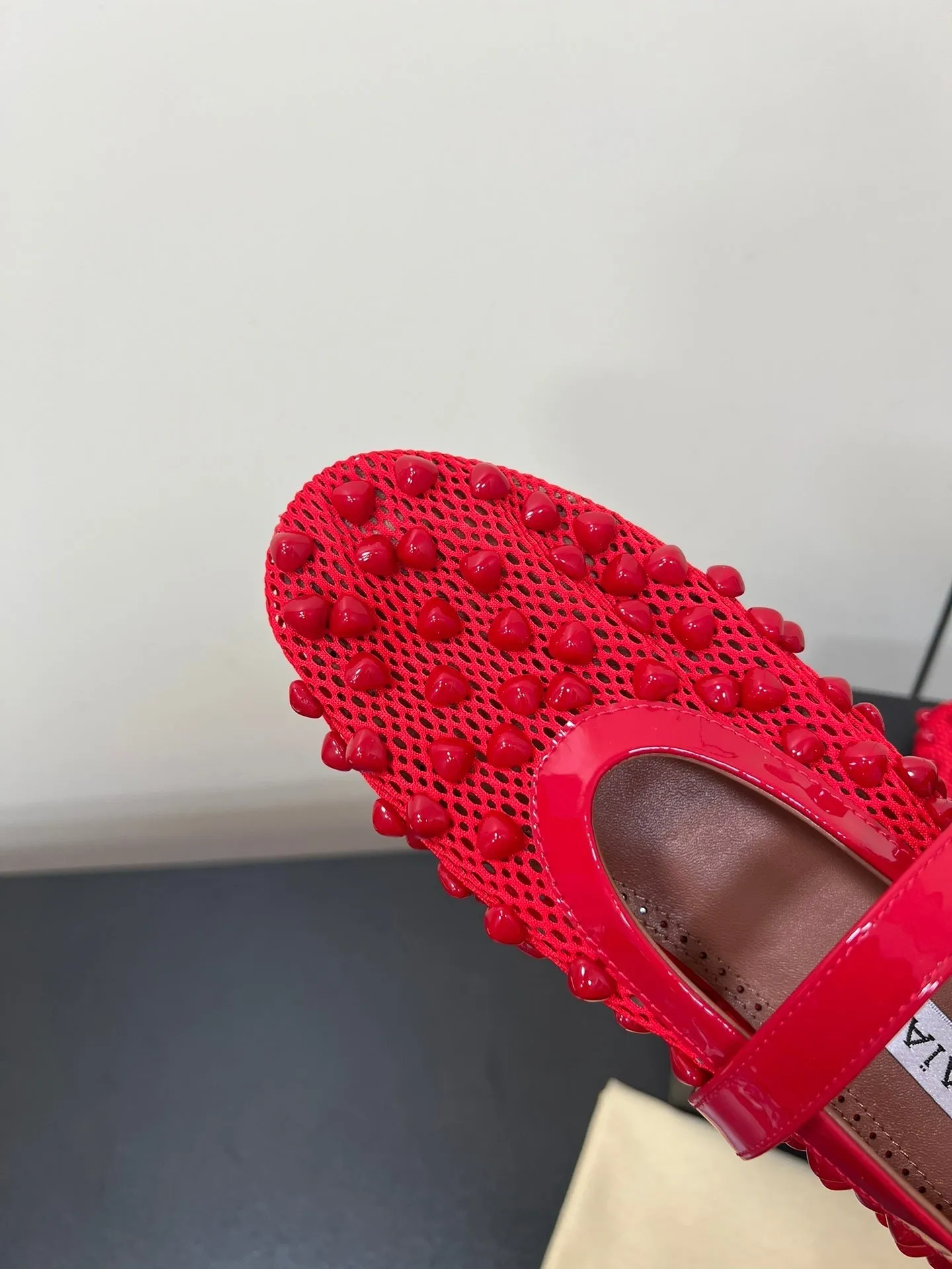 Alaila Ballet Flats With Studs On Fishnet In Red  975749