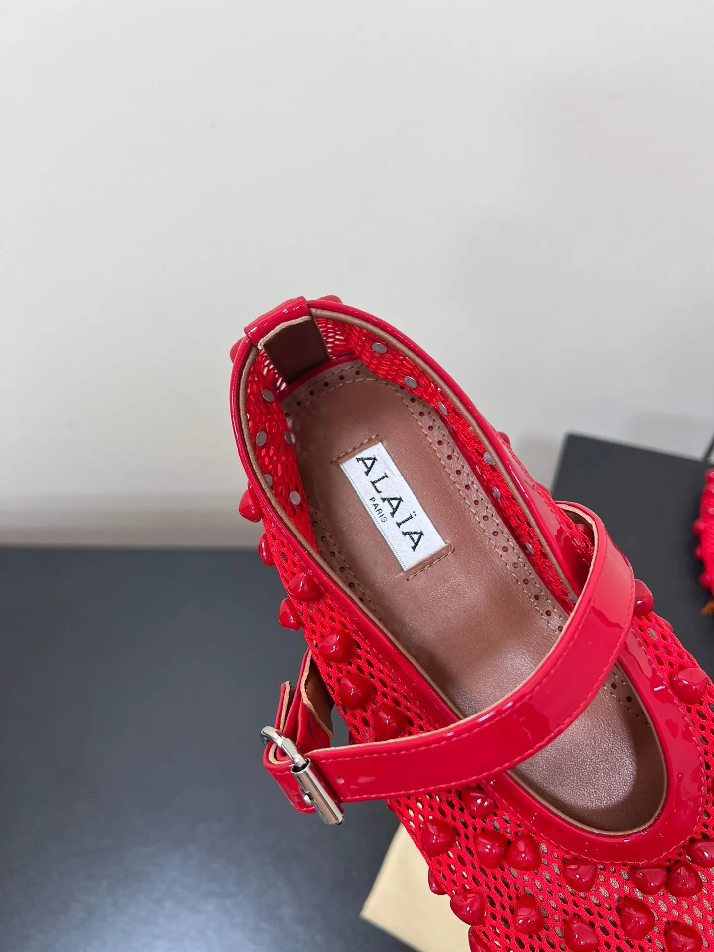 Alaila Ballet Flats With Studs On Fishnet In Red  975749
