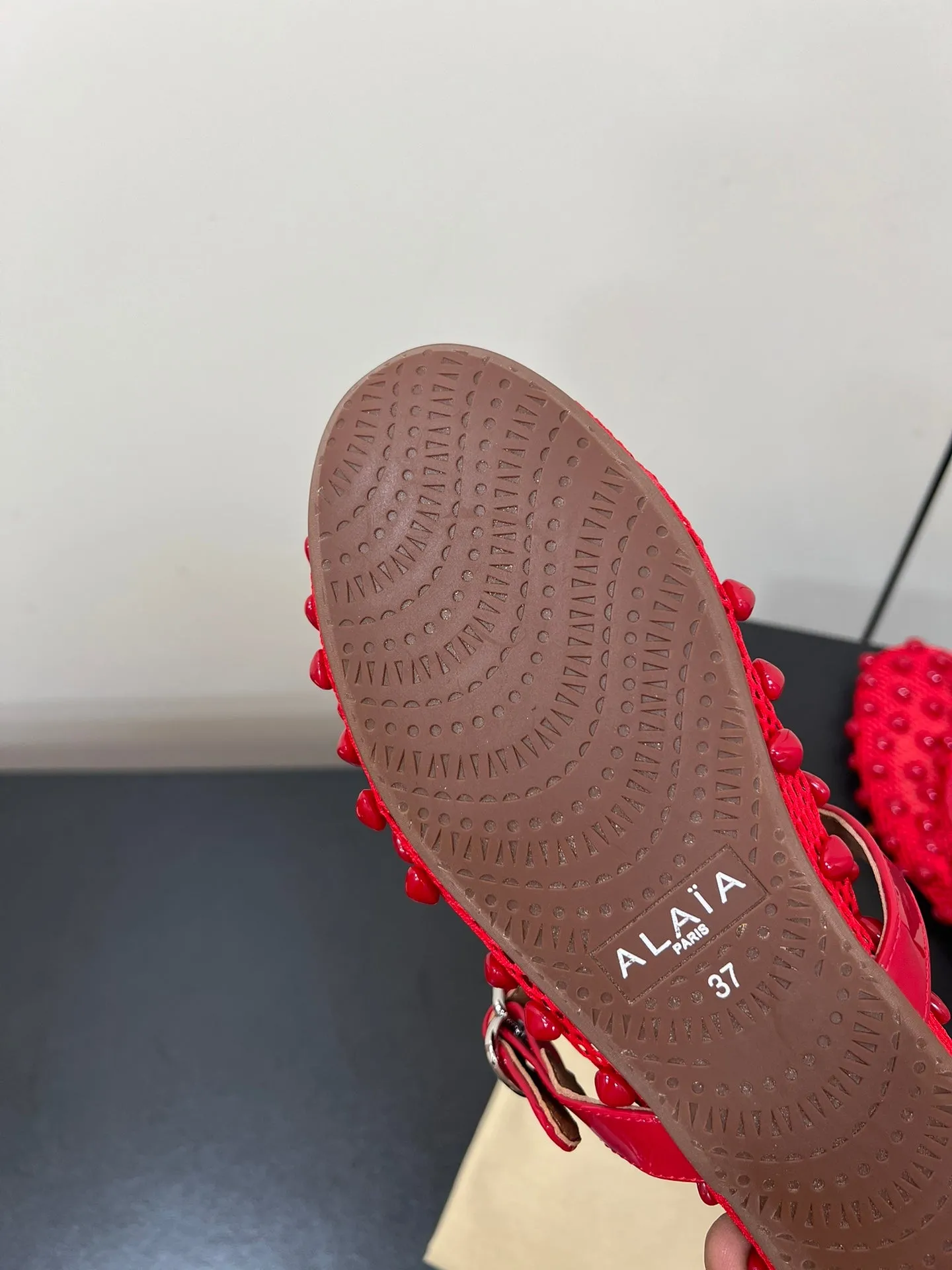 Alaila Ballet Flats With Studs On Fishnet In Red  975749