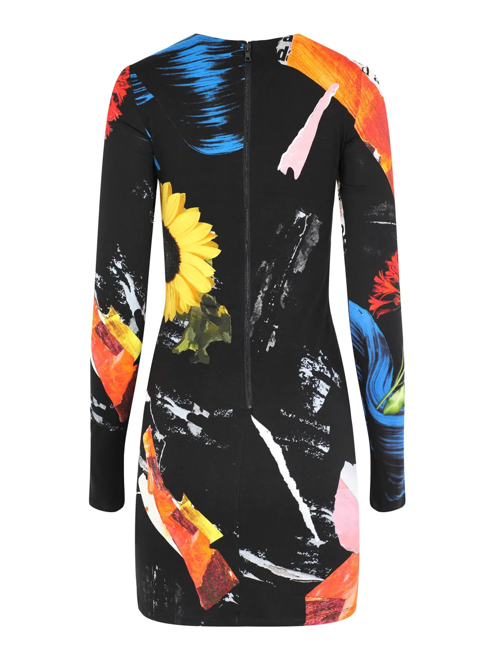 Alice   Olivia Delora Crew Neck Long-Sleeve Mini Dress in Azalea Floral