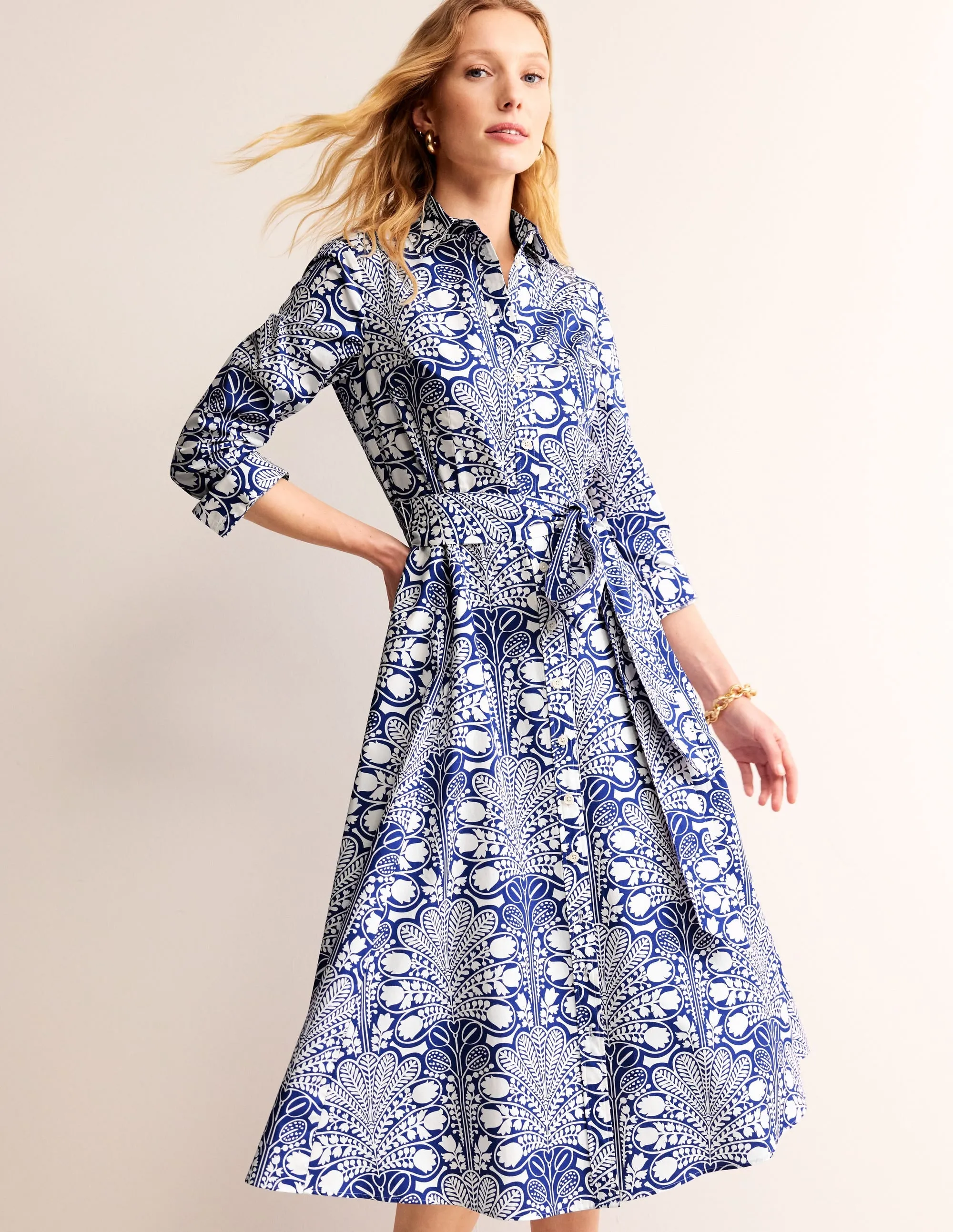 Amy Cotton Midi Shirt Dress-Surf the Web, Gardenia Swirl