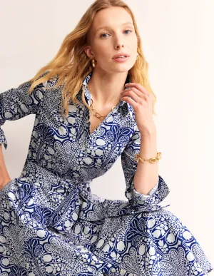Amy Cotton Midi Shirt Dress-Surf the Web, Gardenia Swirl