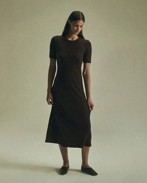 ANEMOS | Short Sleeve Midi Dress | Espresso