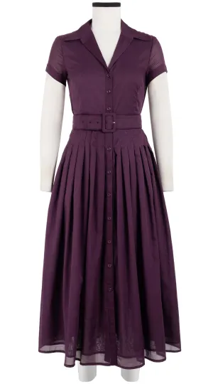 Audrey Dress #2 Shirt Collar Short Sleeve Midi Plus Length Cotton Musola_Solid_Plum