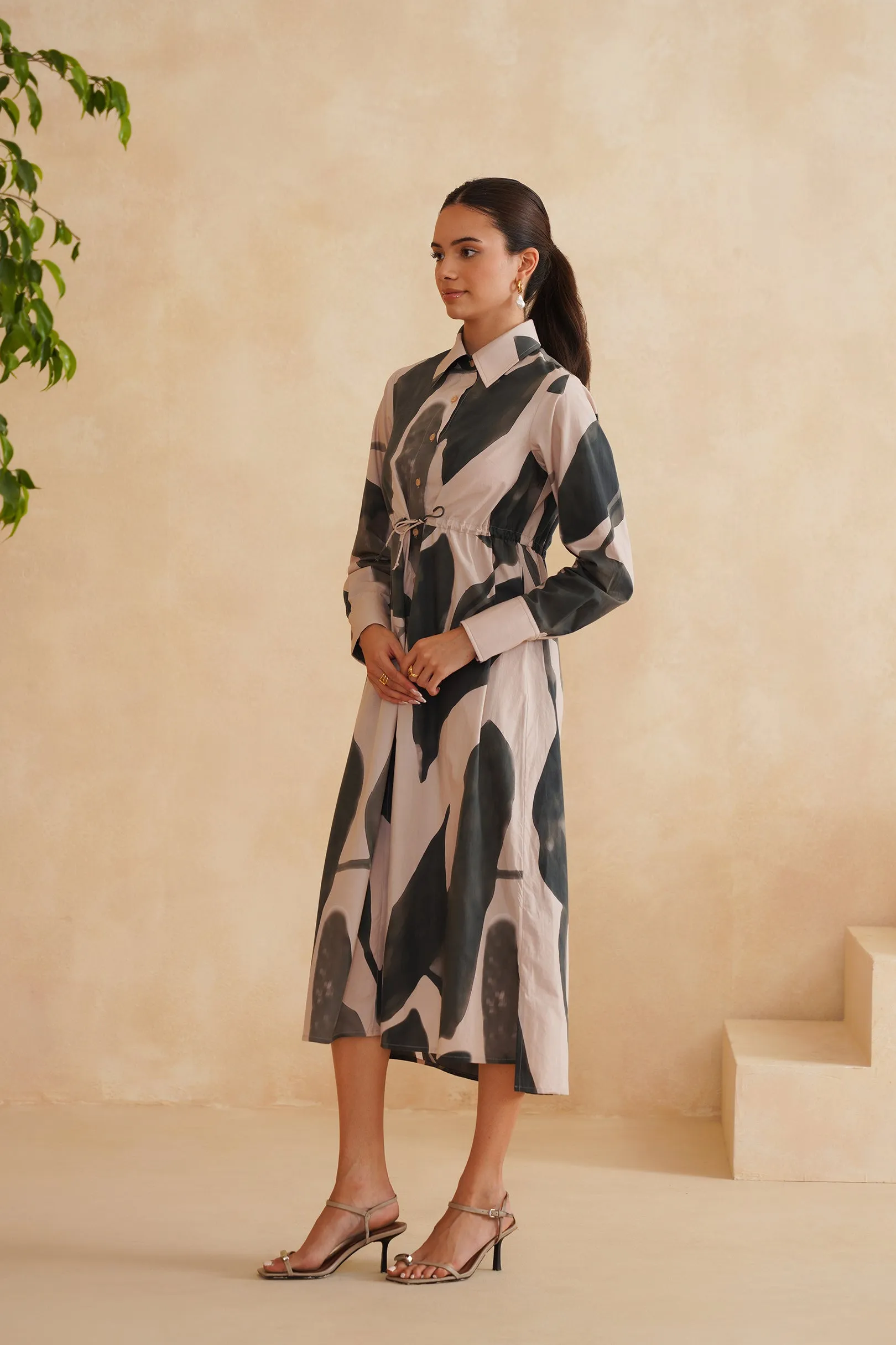 Aurora Bloom Midi Shirt Dress