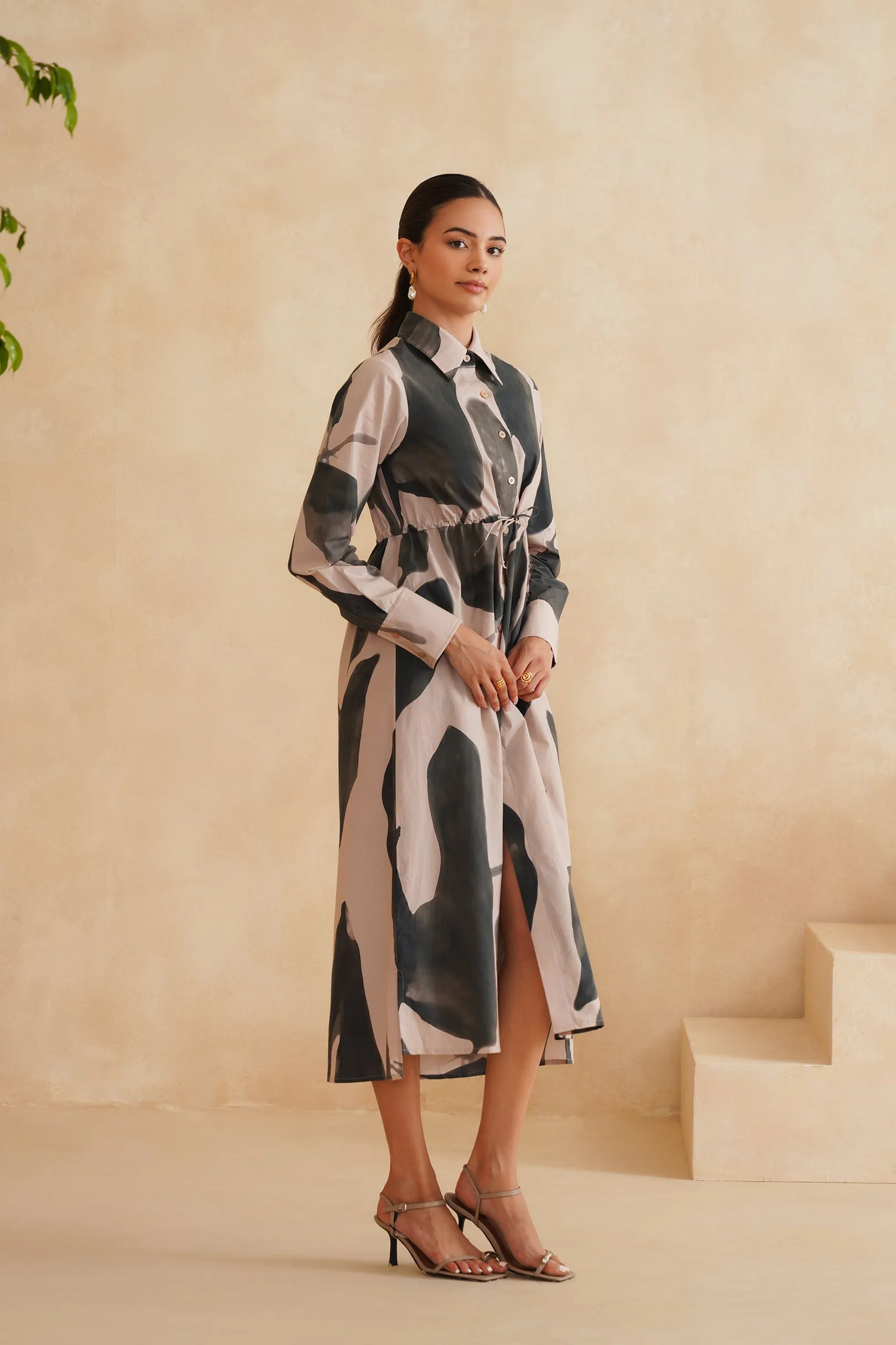 Aurora Bloom Midi Shirt Dress