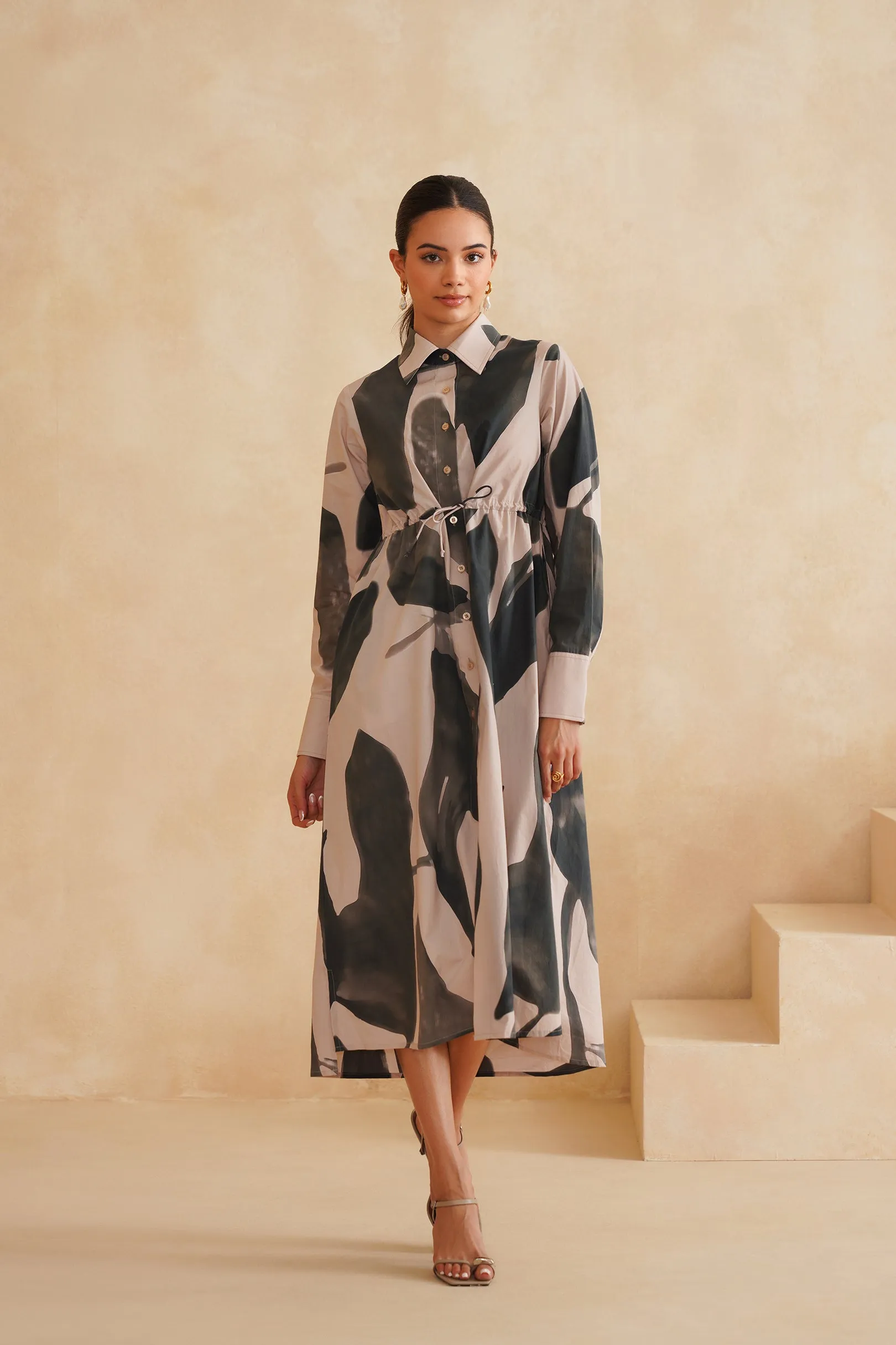 Aurora Bloom Midi Shirt Dress
