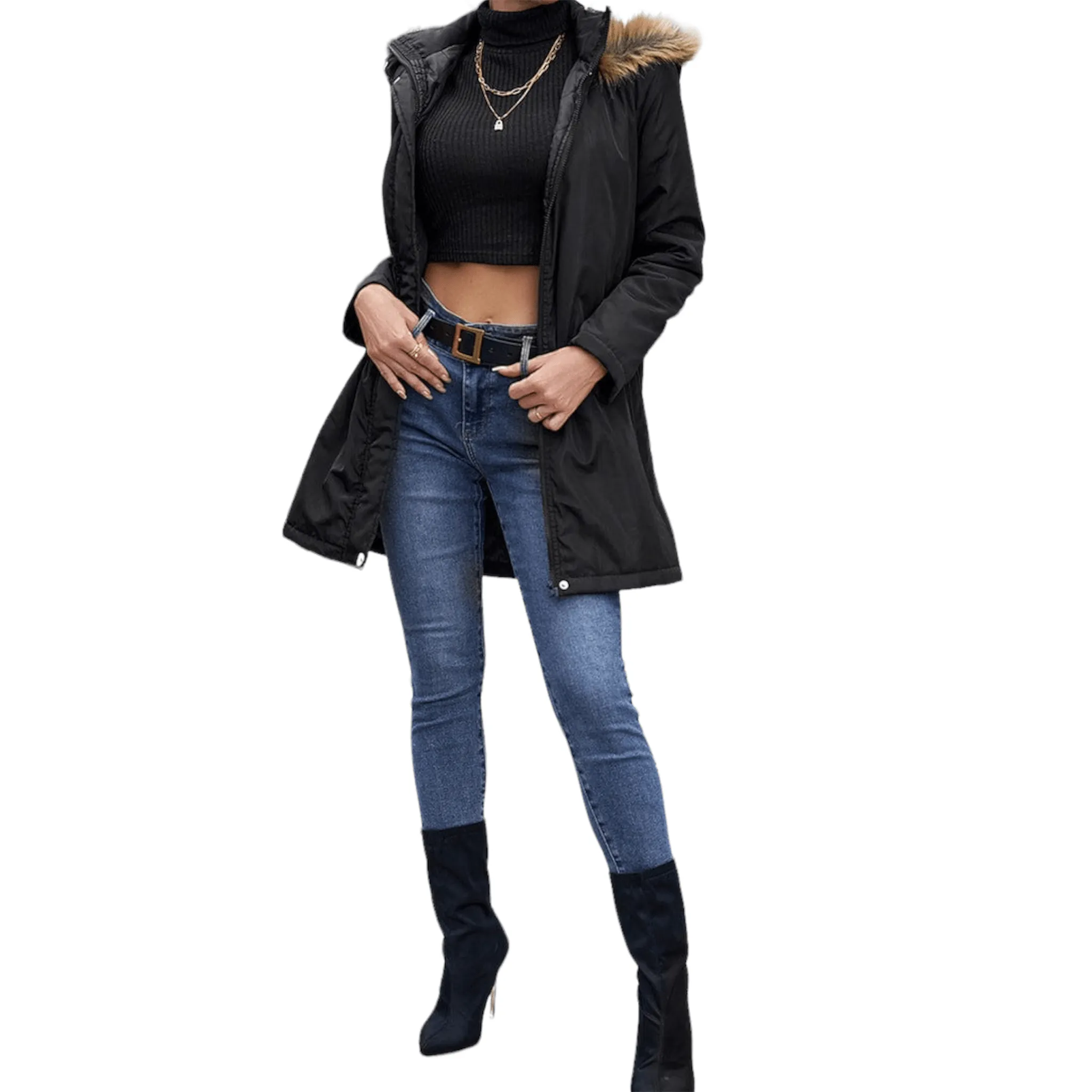 Autumn Allure Faux Fur Trim Hooded Puffer Jacket