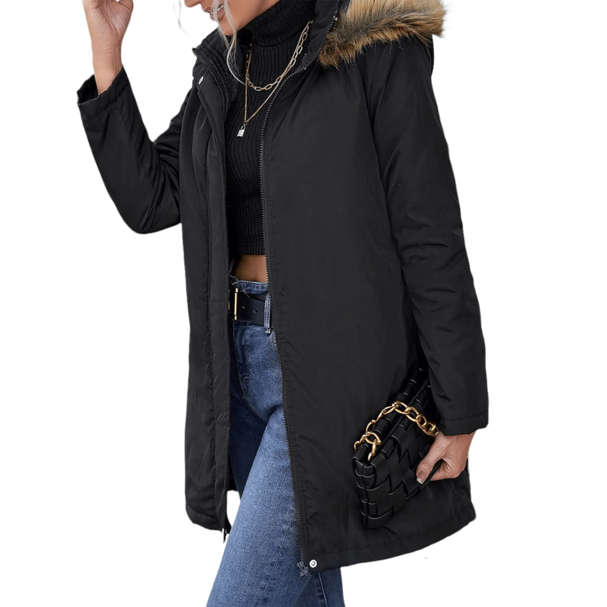 Autumn Allure Faux Fur Trim Hooded Puffer Jacket