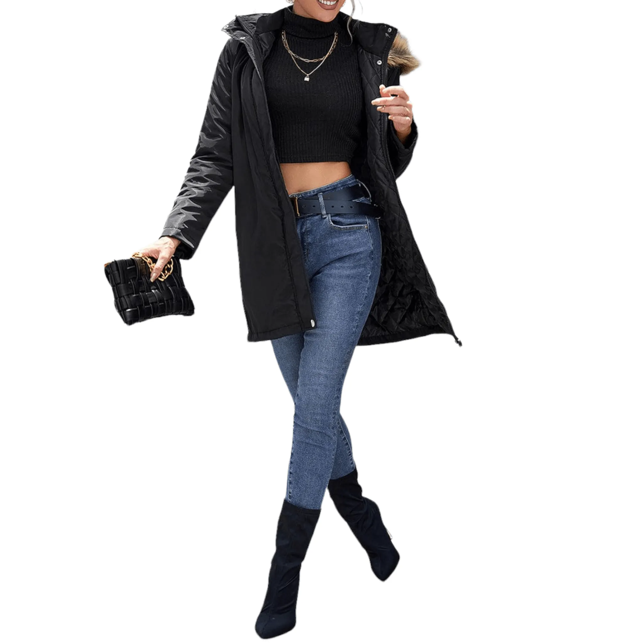 Autumn Allure Faux Fur Trim Hooded Puffer Jacket