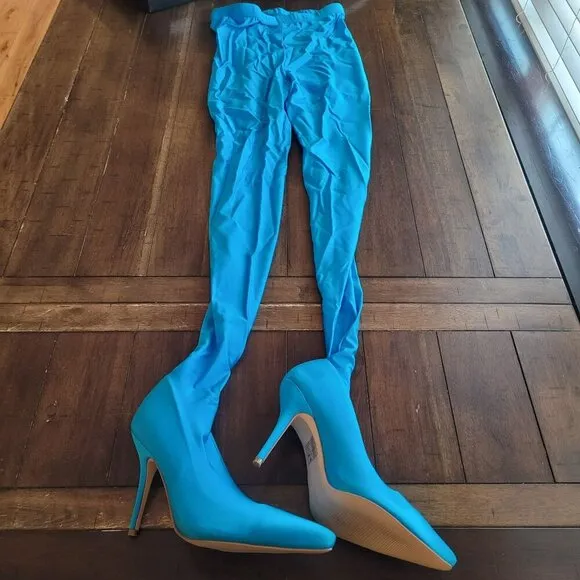 Azalea Wang Taytay Turquise Legging Stilleto Heels size 10