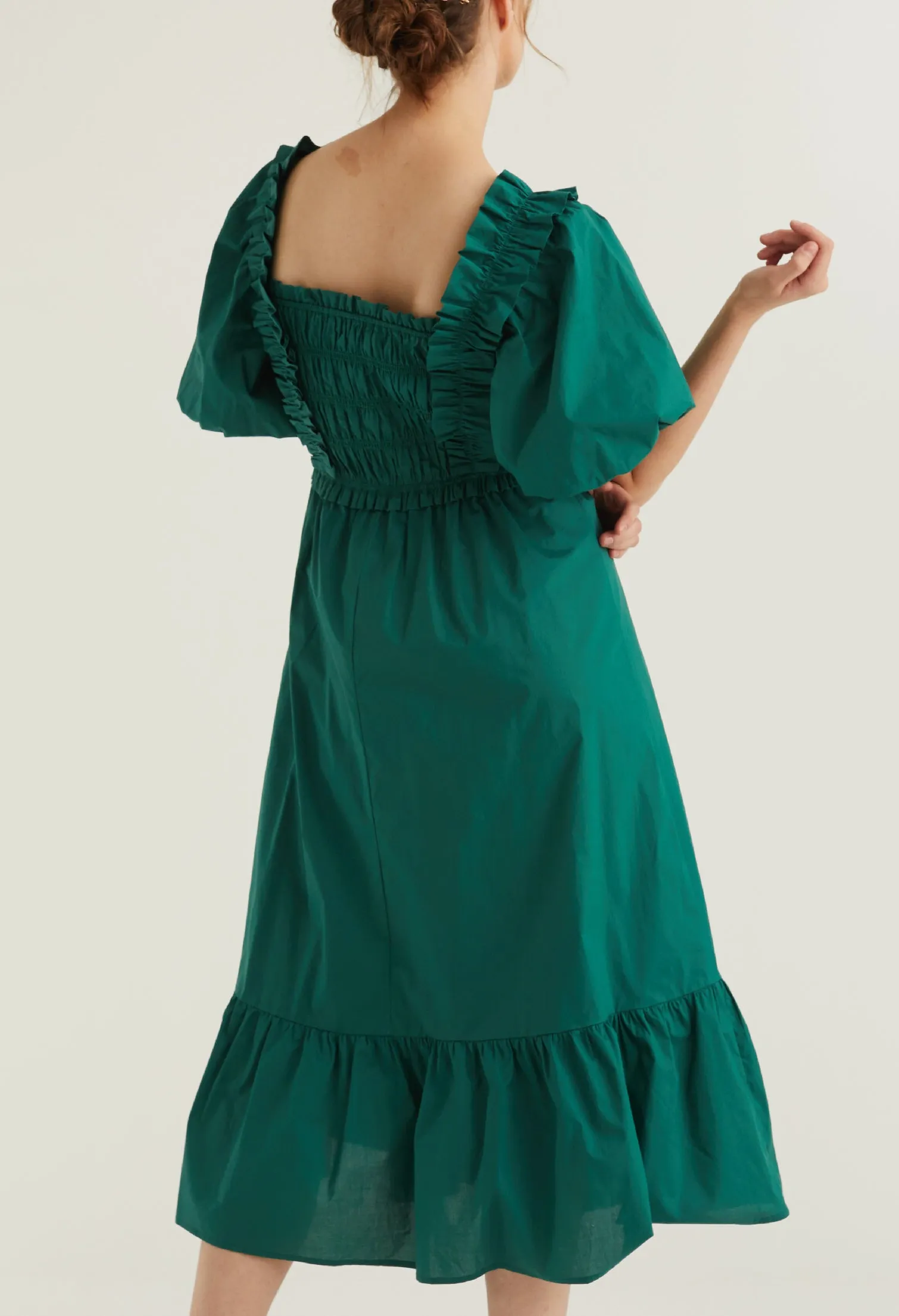 Balloon Sleeve Corset Detail Midi Dress