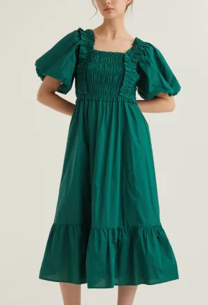 Balloon Sleeve Corset Detail Midi Dress