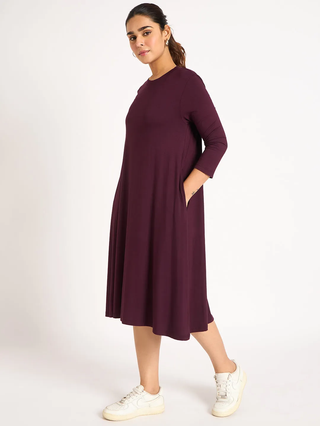 Bamboo Wine Knit T-Shirt Midi Dress