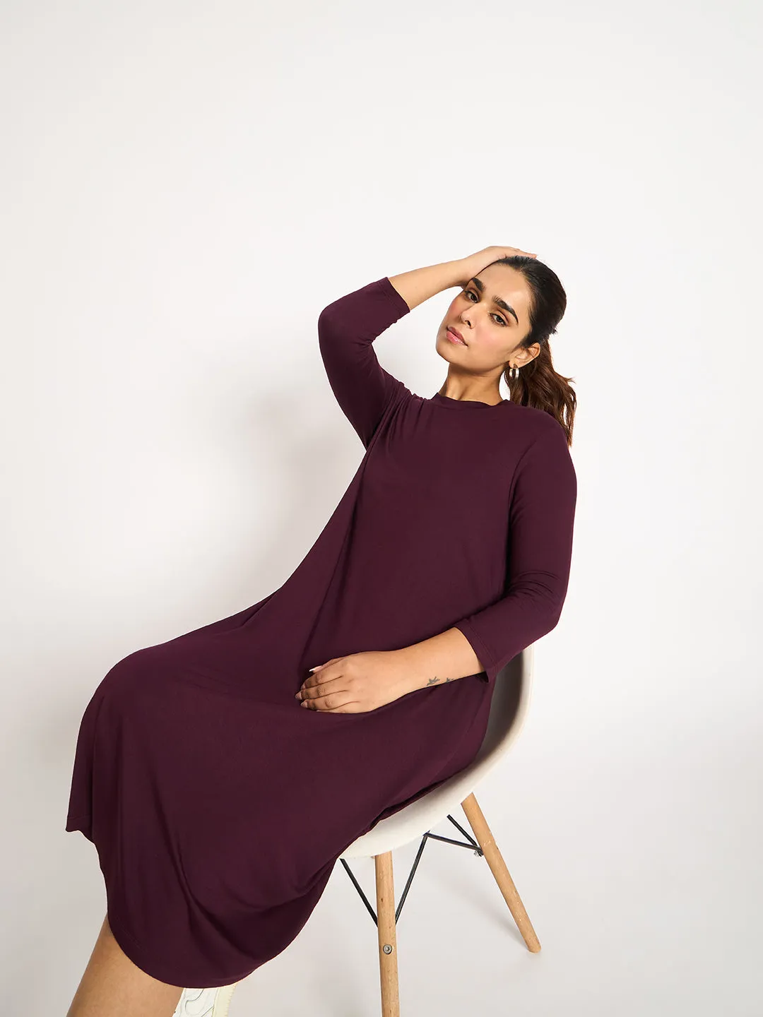 Bamboo Wine Knit T-Shirt Midi Dress