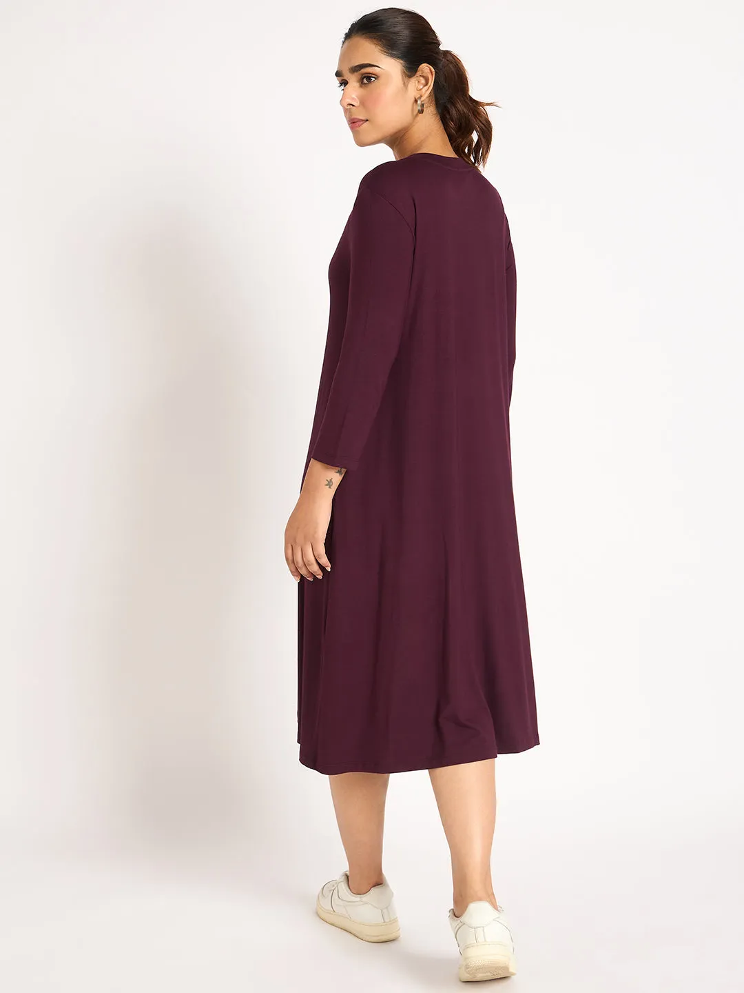 Bamboo Wine Knit T-Shirt Midi Dress
