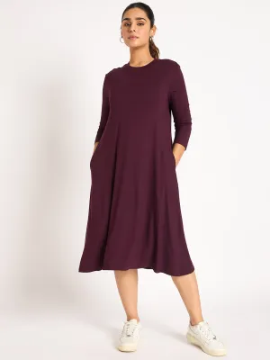 Bamboo Wine Knit T-Shirt Midi Dress