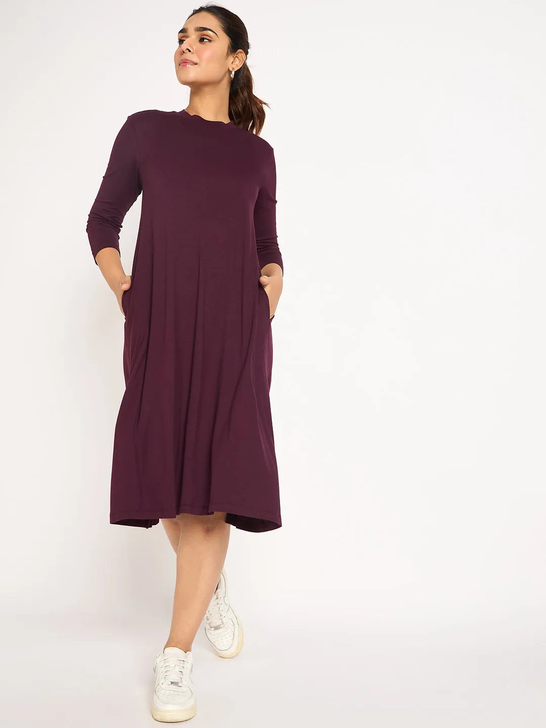 Bamboo Wine Knit T-Shirt Midi Dress