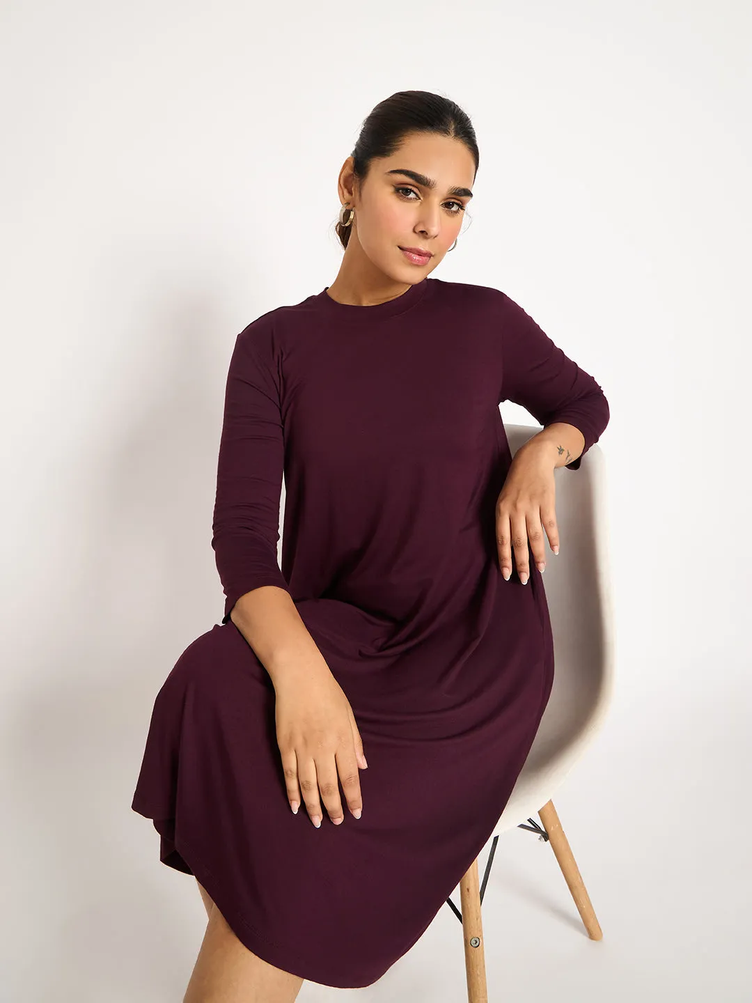Bamboo Wine Knit T-Shirt Midi Dress