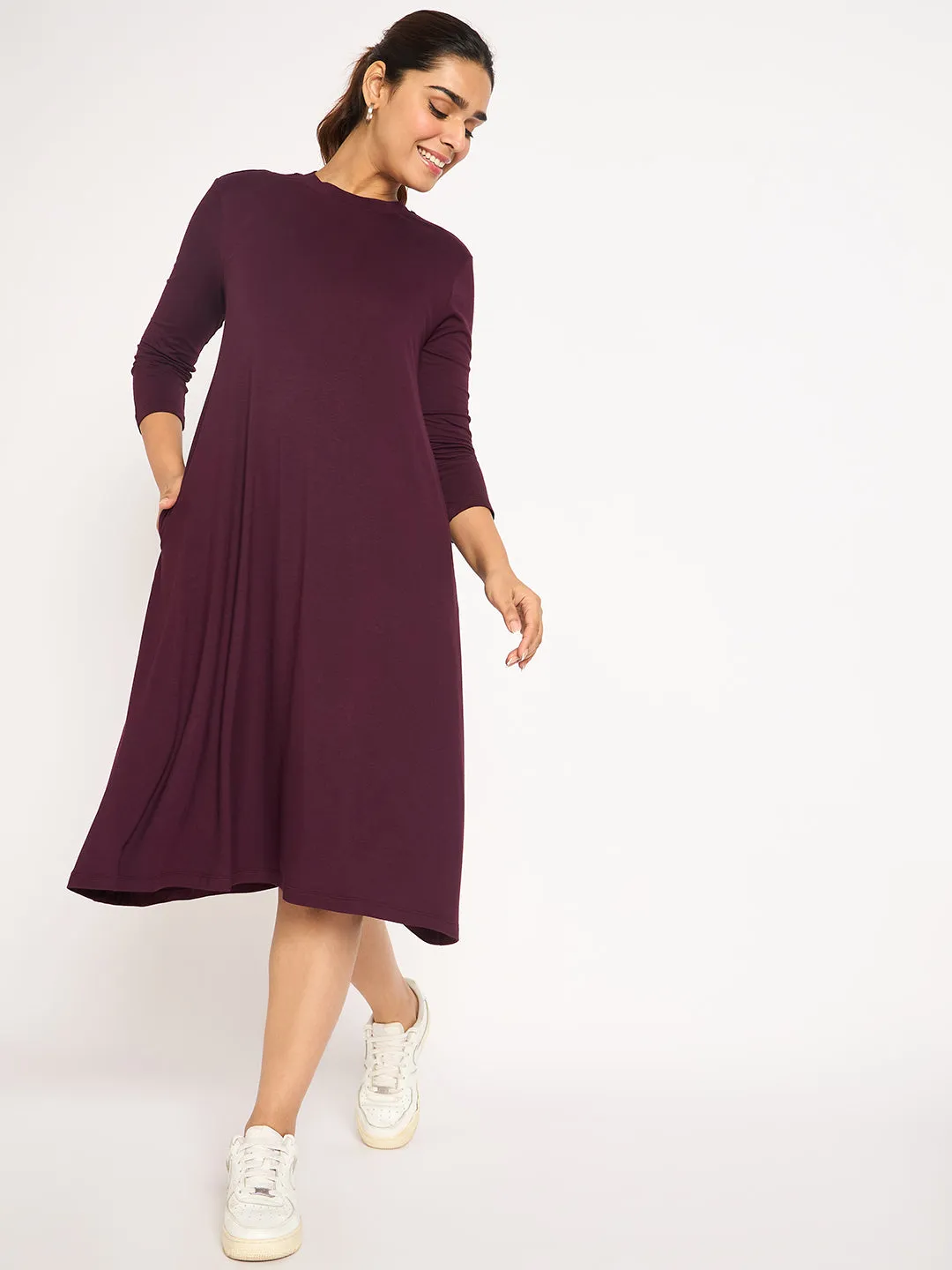Bamboo Wine Knit T-Shirt Midi Dress